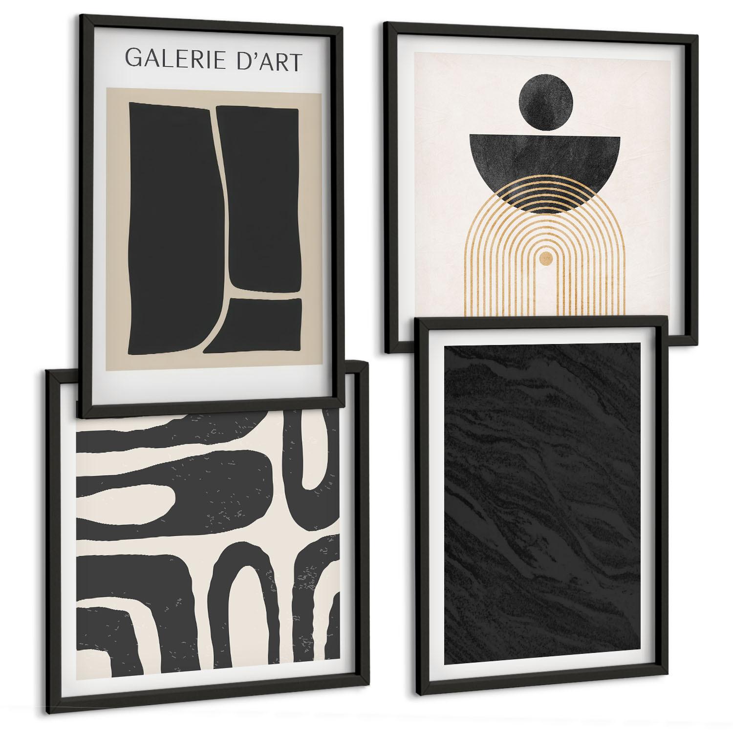 BILDER SET 4er Set - 50x50 cm & 40x60 cm Schwarzer Rahmen - Abstrakte Marmorformen - Schwarz, Kunststoff (50/50cm) - TULUP
