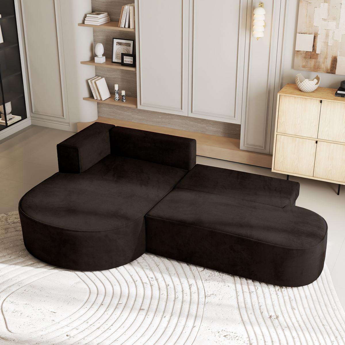 ECKSOFA CORTIO M L-S Braun Velours-Stoff mit Schlaffunktion - Braun/Grau, Holz/Kunststoff (265/174cm) - MASSENO