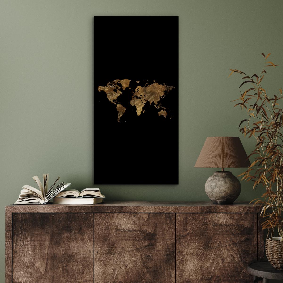 METALLBILD Weltkarte - Gold - Luxus - Erde - Schwarz 40x80 cm - Goldfarben, Metall (40/80cm) - MuchoWow