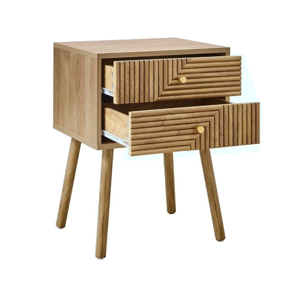 NACHTTISCH 2 Schubladen mit Fronten in Lamellenoptik in L-Form Eden 45/39/60 cm - Eschefarben, Holzwerkstoff (39/60/45cm) - Calicosy