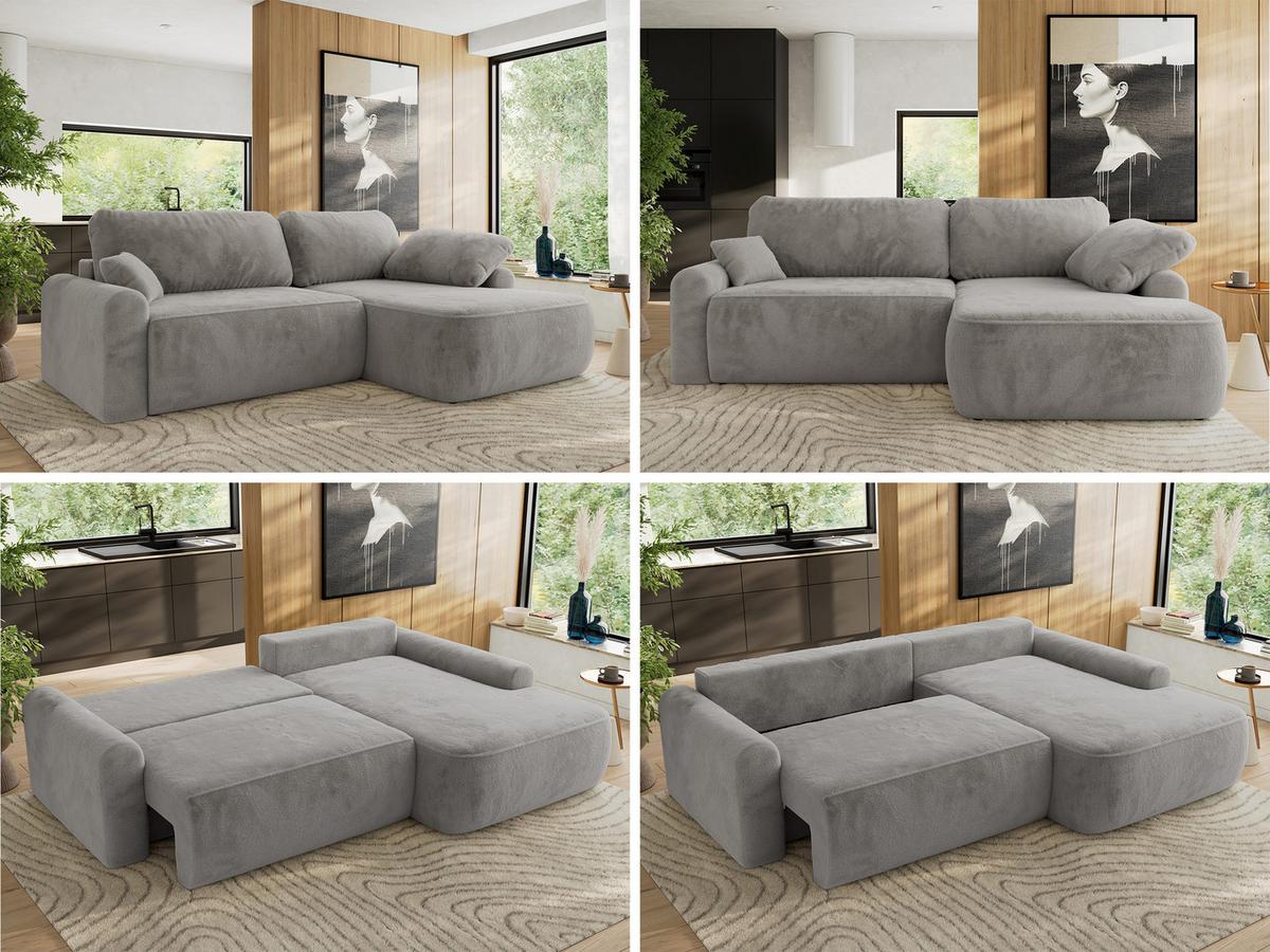 ECKSCHLAFSOFA CUBO L Hellgrau Plüsch - rechts - Hellgrau/Schwarz, Kunststoff/Textil (187/273cm) - MKS