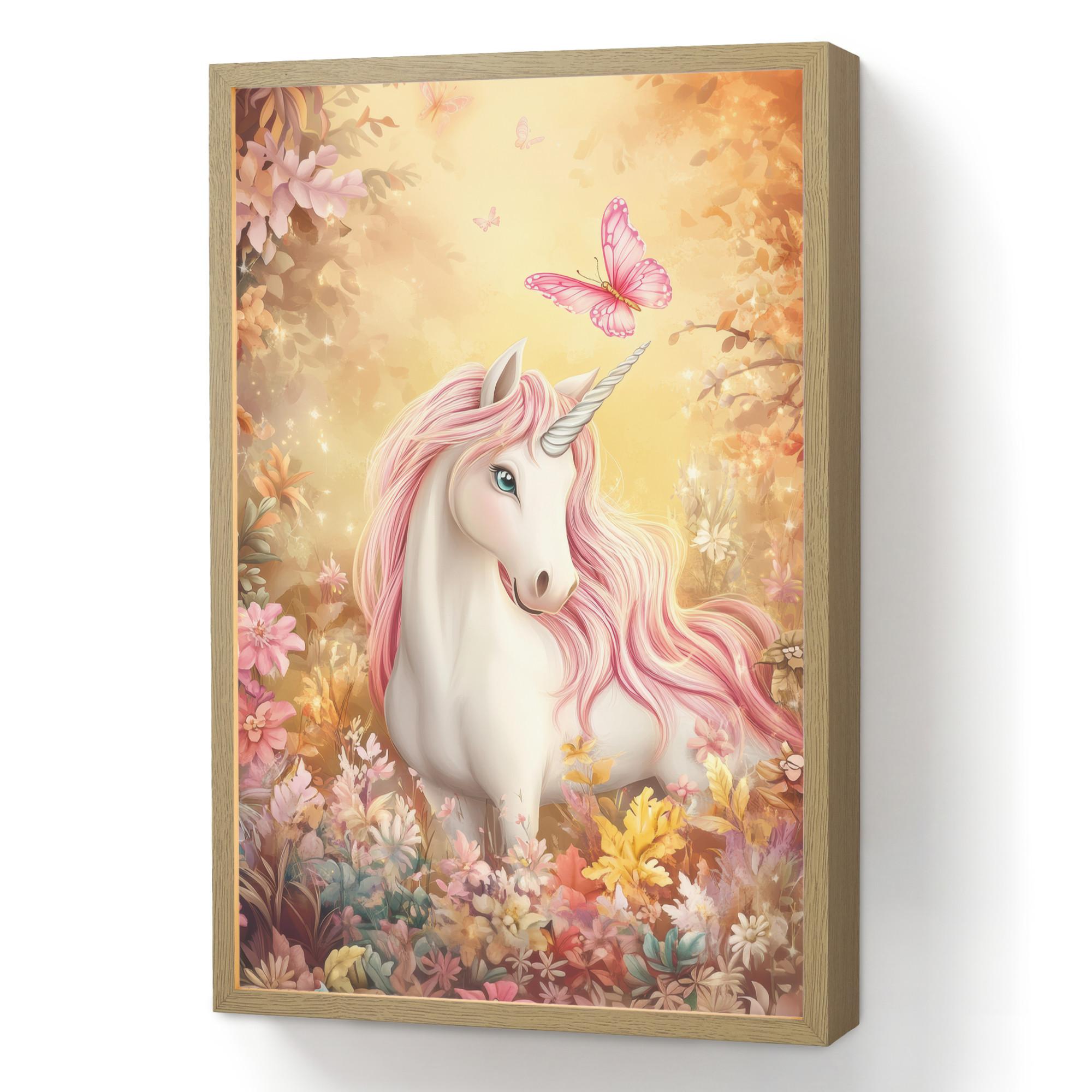 NACHTTISCHLAMPE MIT AKKU Einhorn - Blumen - Schmetterling - Rosa 40x60 cm - Beige, Holzwerkstoff (8/40/60cm) - OnlyWow