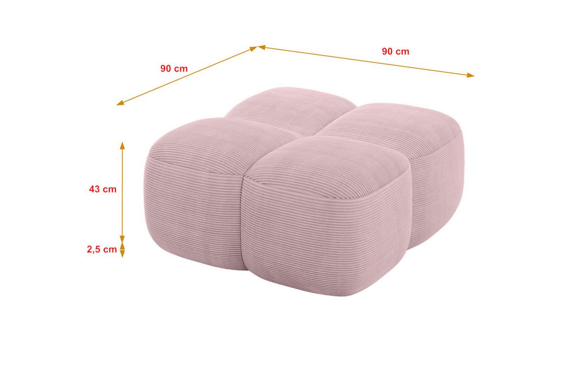 POUF Miko-Puf 90x90x45 cm Rosa Cord Modular Sitzhocker - Schwarz/Rosa, Holzwerkstoff/Kunststoff (90/43/90cm) - ALTDECOR