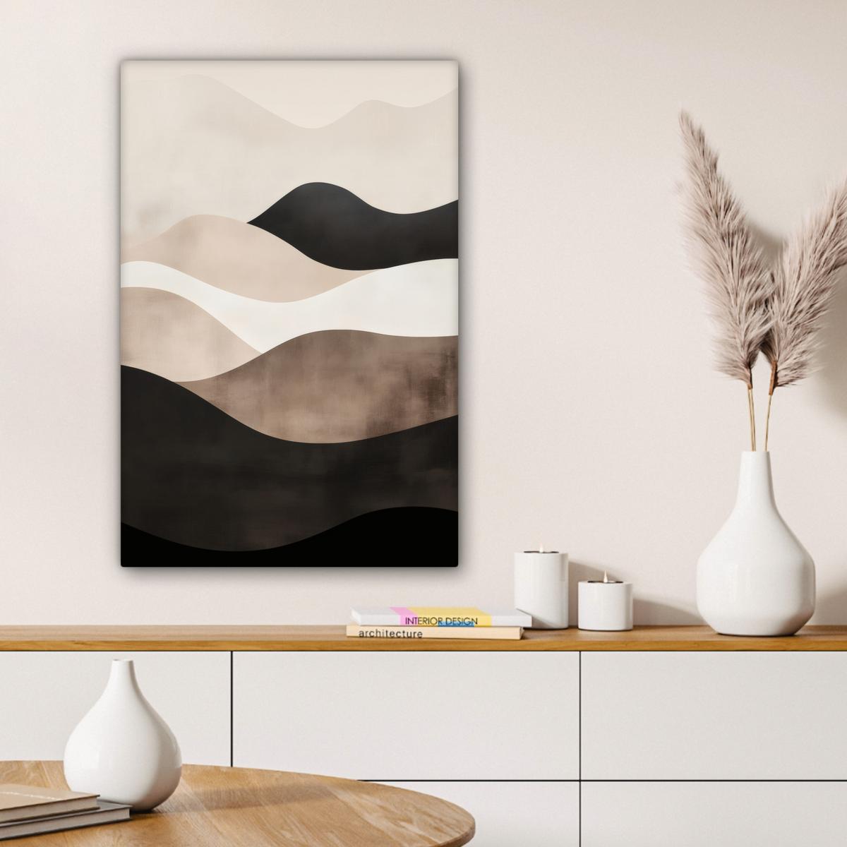 LEINWANDBILD Abstrakt - Landschaft - Wellen - Cremefarben Wanddeko 40x60 cm - Cappuccino, Textil (40/60cm) - MuchoWow