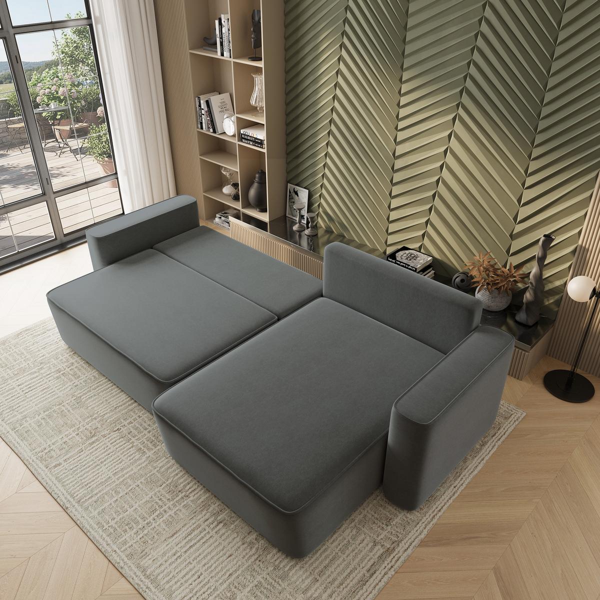 ECKSOFA BELARO CL Grau Samtstoff mit Schlaffunktion - Grau, Holzwerkstoff/Textil (280/162cm) - MASSENO
