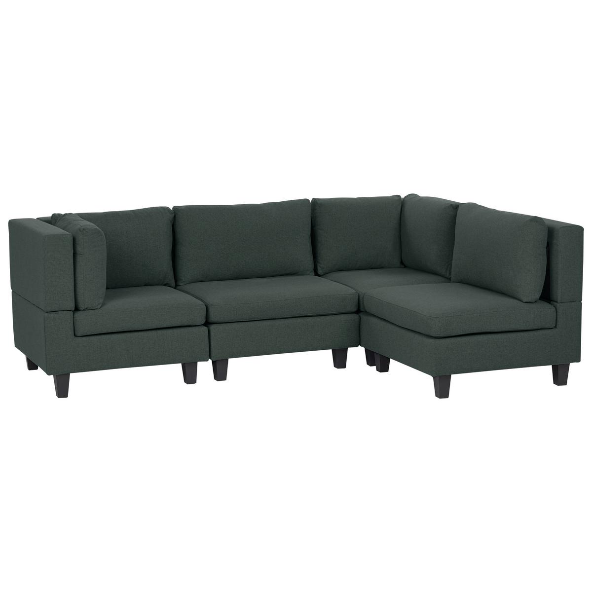 ECKSOFA Modul 4-Sitzer linksseitig Dunkelgrün Stoff Unstad - Schwarz/Grün, Textil (228/152cm) - Beliani
