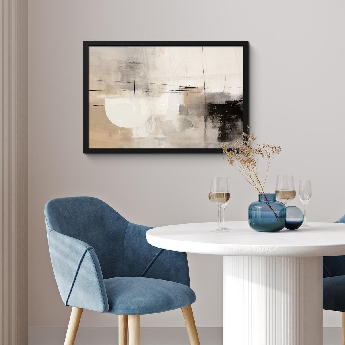 POSTER MIT RAHMENGERAHMTES BILD Abstrakt - Kunst - Grau 60x40 cm - Hellgrau, Papier (60/40cm) - MuchoWow