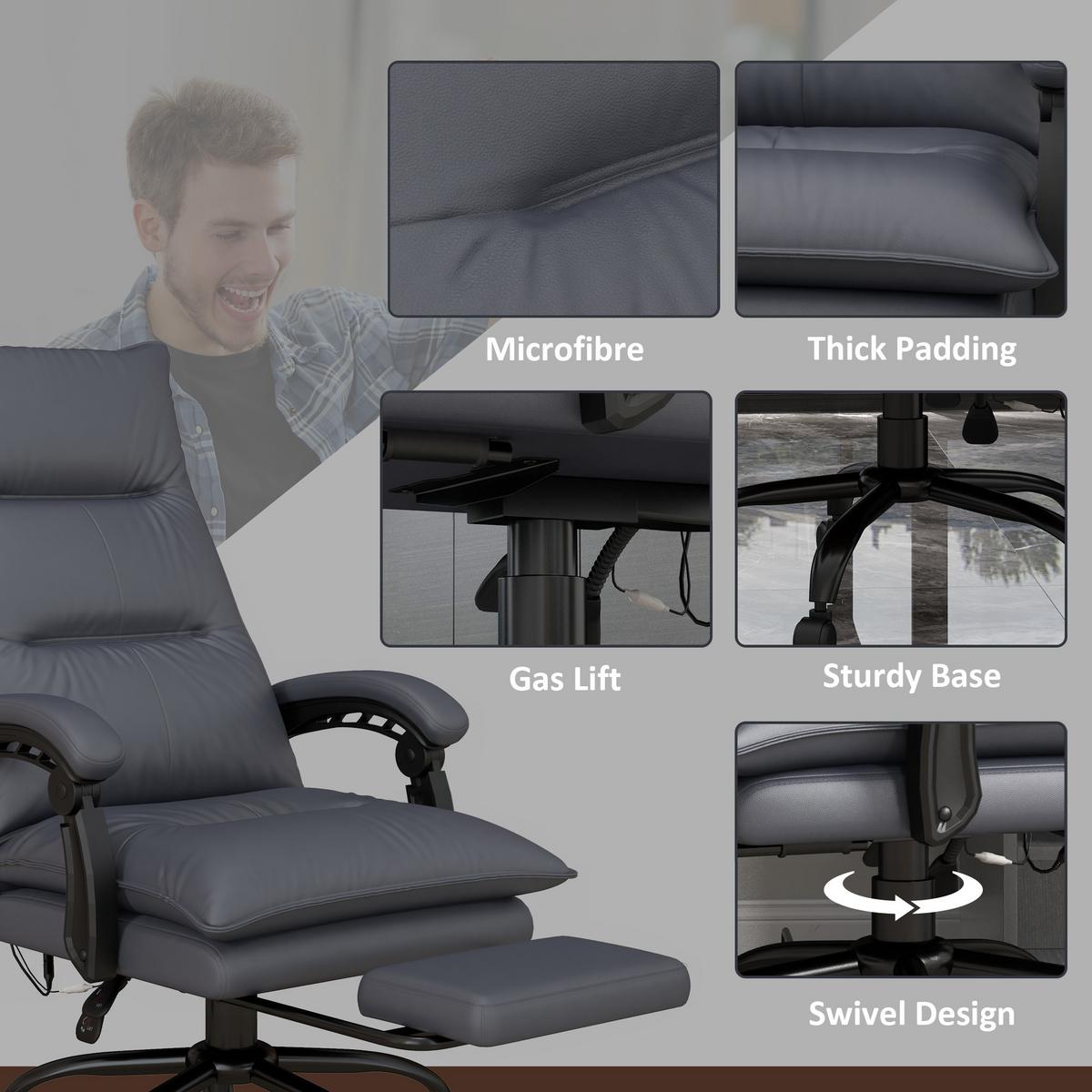 MASSAGE-BÜROSTUHL, Polyester, Schaumstoff, MDF, Stahl, Dunkelgrau - Dunkelgrau, Kunststoff (74/121.5/66cm) - Vinsetto