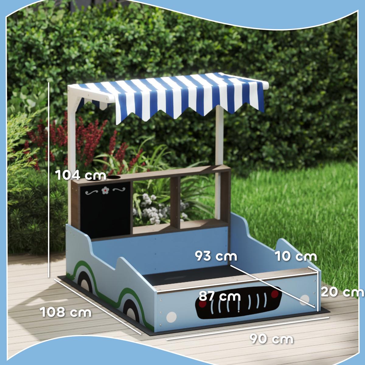SANDKASTEN mit Dach, 90 x 108 cm Sandkiste aus Holz Sandbox mit Sitzbank Blau - Blau, Holz (108/90/104cm) - AIYAPLAY