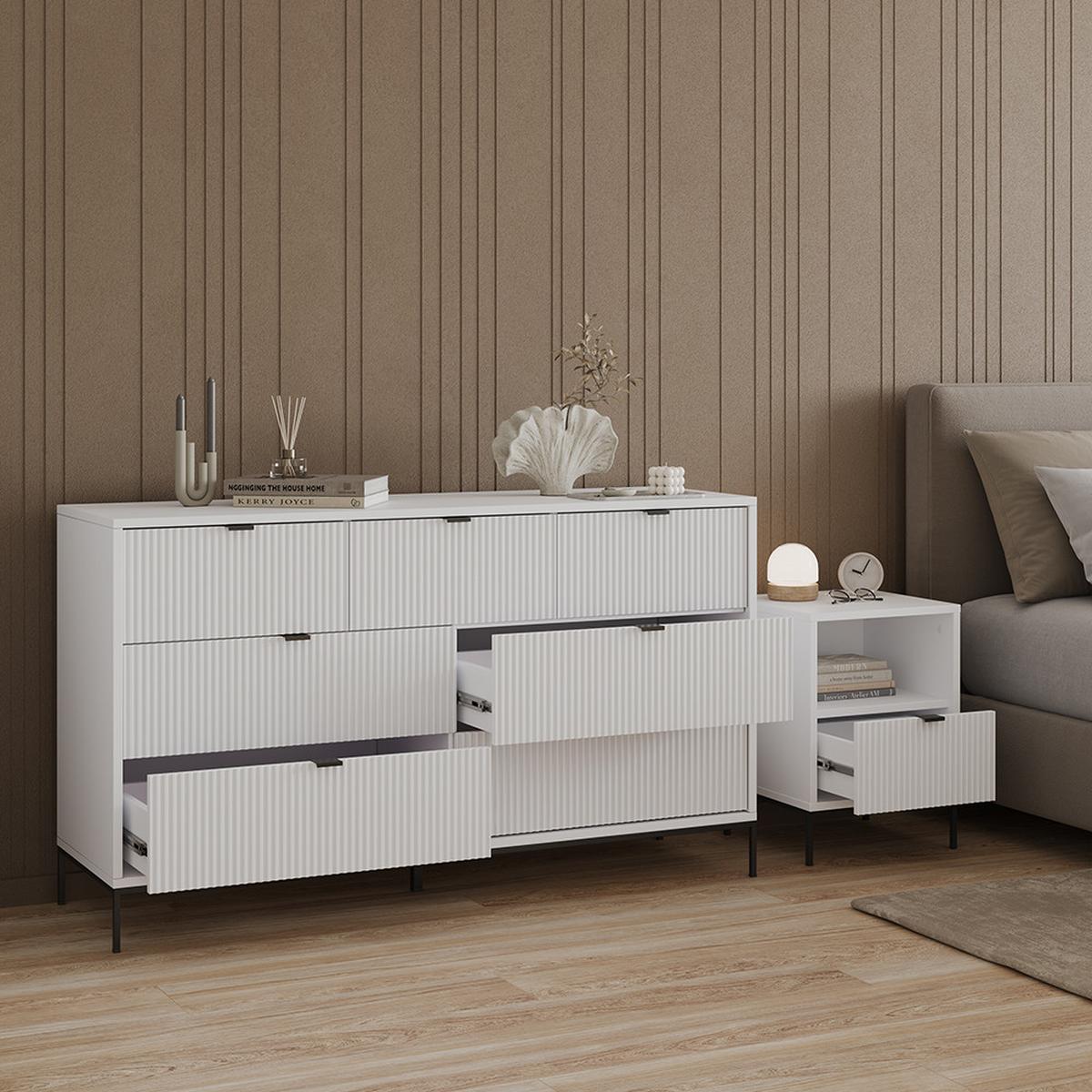 SIDEBOARD Aterno Weiß 42 x 81 cm mit 7 Schubladen - Weiß, Holzwerkstoff (42/81/140cm) - Livinity®