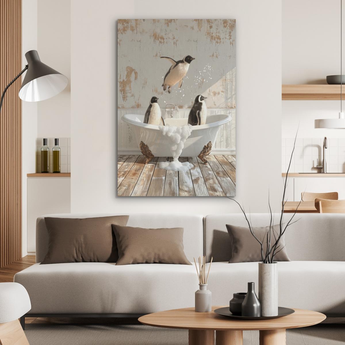 AKUSTIKBILD Vintage - Pinguin - Badewanne - Schaumstoff Wanddeko 70x100 cm - Schwarz, Kunststoff (70/100/0.9cm) - MuchoWow