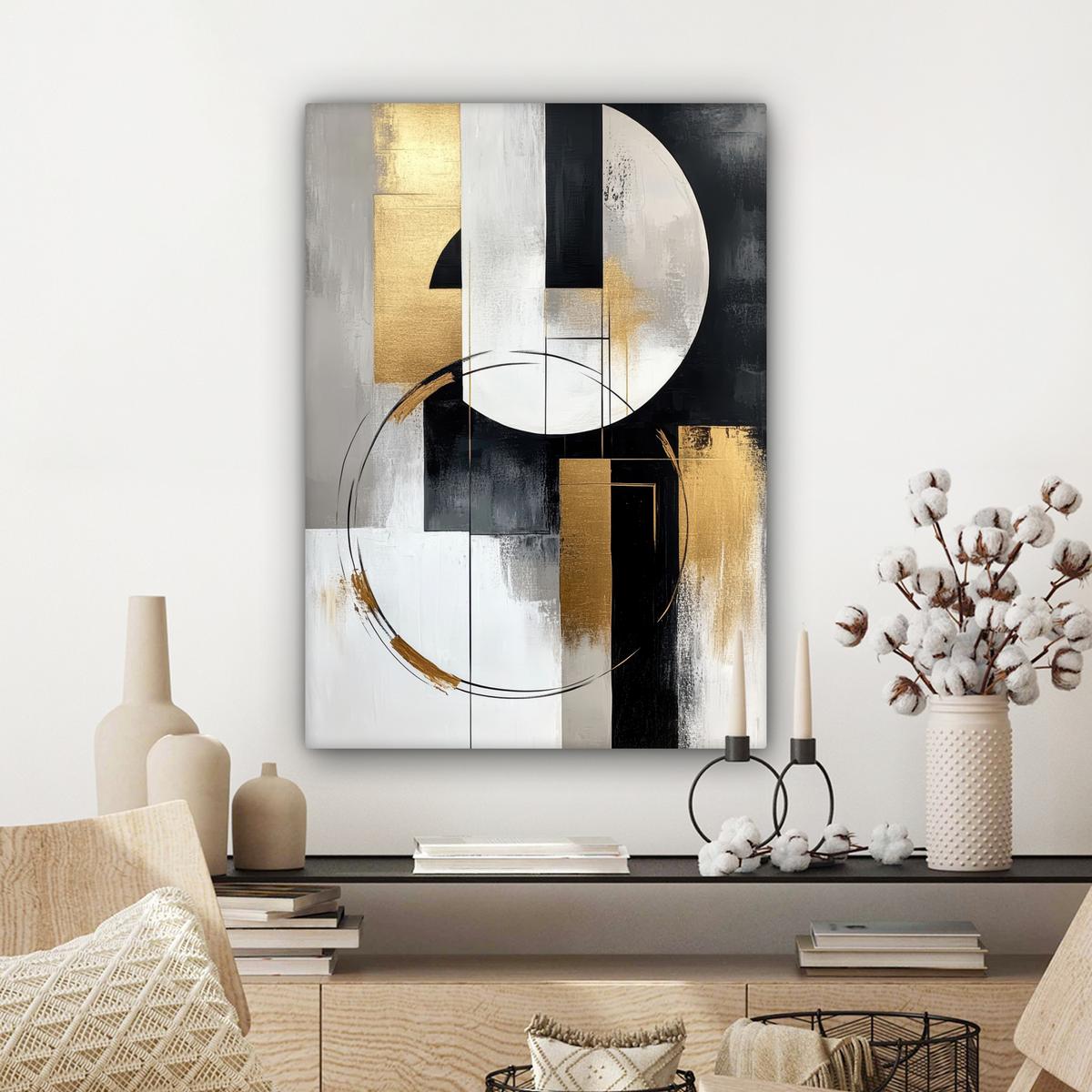 LEINWANDBILD Abstrakt - Gold - Silber - Formen - Ästhetik Wandbild Wohnzimmer 60x80 cm - Multicolor, Textil (60/80cm) - MuchoWow