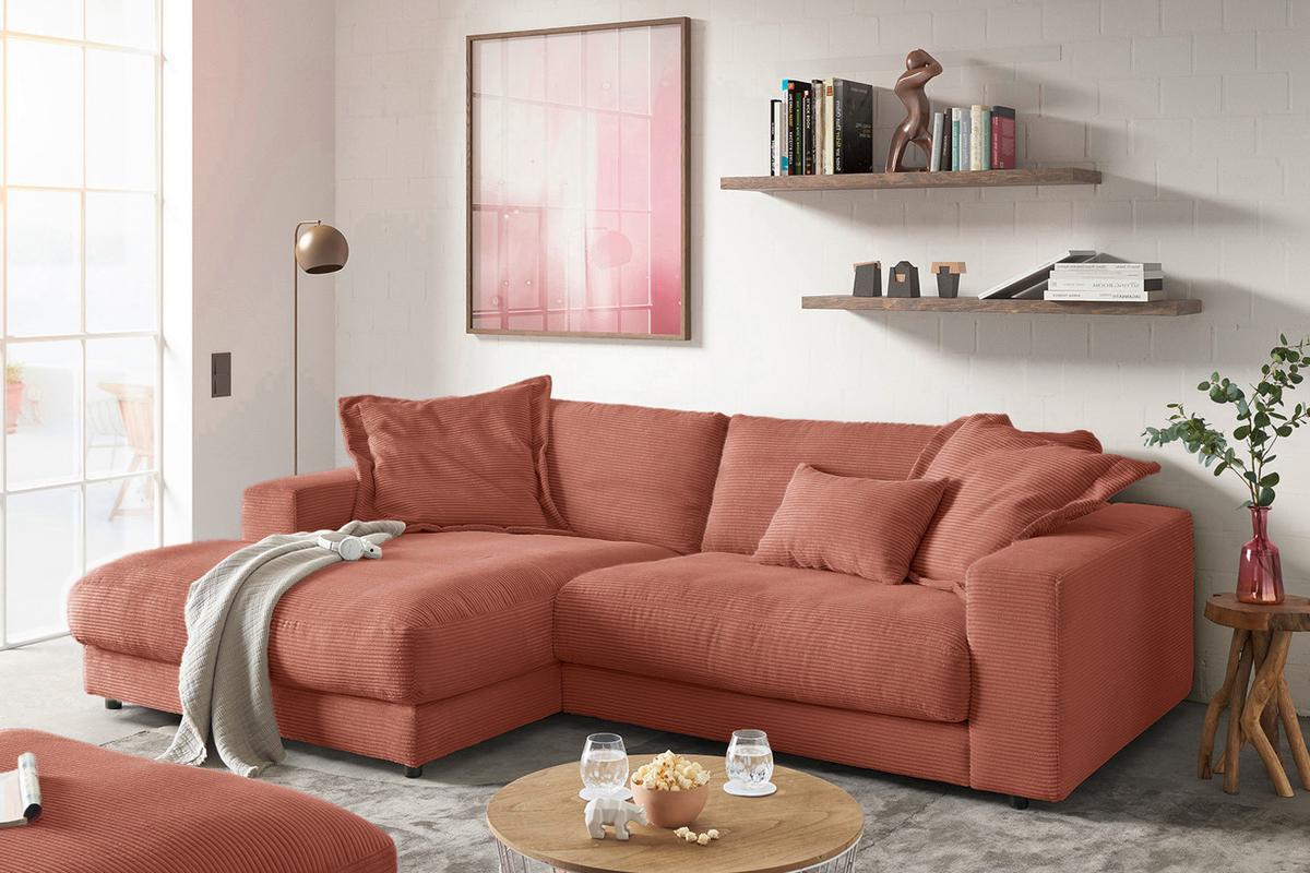 ECKSOFA MADELINE Braun Cord - Schwarz/Braun, Kunststoff/Textil (270/190cm) - KAWOLA