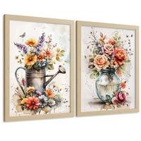 POSTER 2er Set Blumen-Wandbilder Rosen in Vase Botanisches Aquarell Bunt Küche Wohnzimmer Wanddeko Rahmenlos A3 - Beige, Papier (29.7/1/42cm) - Nacnic