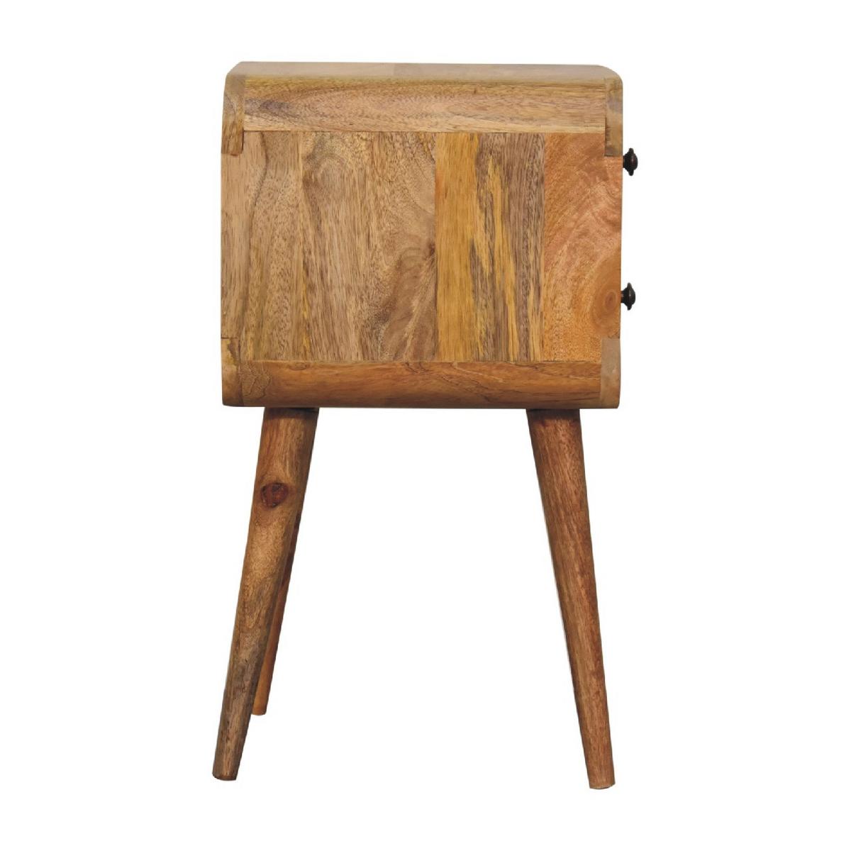 NACHTTISCH Massives Mangoholz Kleines, Gebogenes, Eichen-Finish, 2 Schublades, Beige - Messingfarben/Braun, Holz/Metall (30/55/30cm) - Artisan Furniture