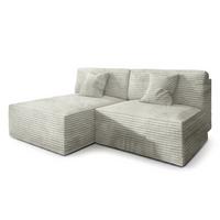 ECKSOFA FIORO Hellgrau Kordstoff mit Schlaffunktion - Silberfarben, Holz (204/148cm) - MASSENO