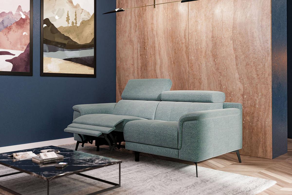 RELAXSOFA FIERO 3-Sitzer mit 1 Relaxfunktion, mintgrün - Schwarz/Mintgrün, Holzwerkstoff/Textil (212/82/103cm) - Wozimo