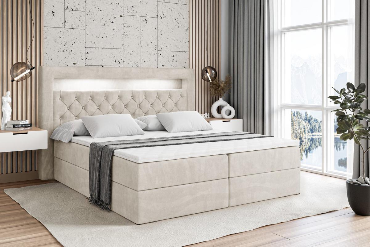 BOXBETT LED mit H4-Matratze und Lattenrost - NOEL GOLD - 140x200 Ecru - Ecru, Holzwerkstoff (140/200cm) - ALTDECOR