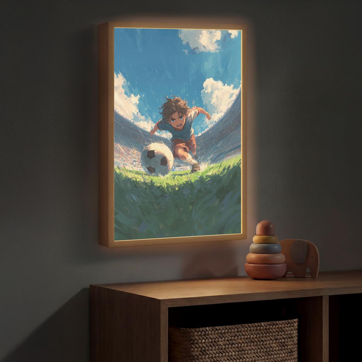 WANDLEUCHTE MIT AKKU Stadion - Fußballer - Ball 40x60 cm - Blau, Holzwerkstoff (40/60/8cm) - OnlyWow