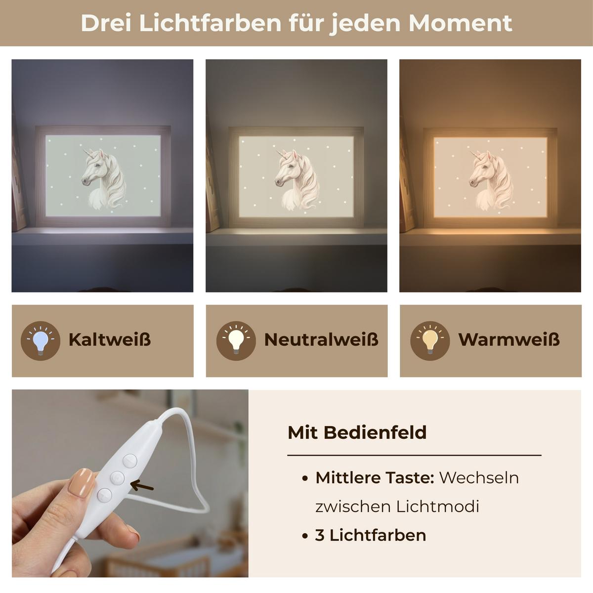 NACHTTISCHLAMPE Einhorn - Weiß - Punkte 20x15 cm - Taupe, Holzwerkstoff (8/20/15cm) - OnlyWow