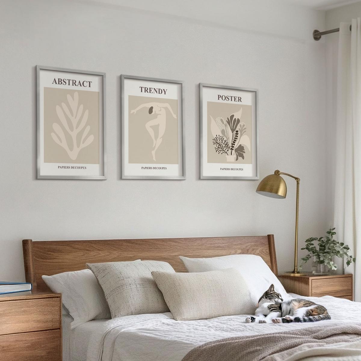 BILDER SET 3er Set - 40x60 cm Silberner Rahmen - Blumenmuster beige braun - Silberfarben, Kunststoff (40/60cm) - TULUP