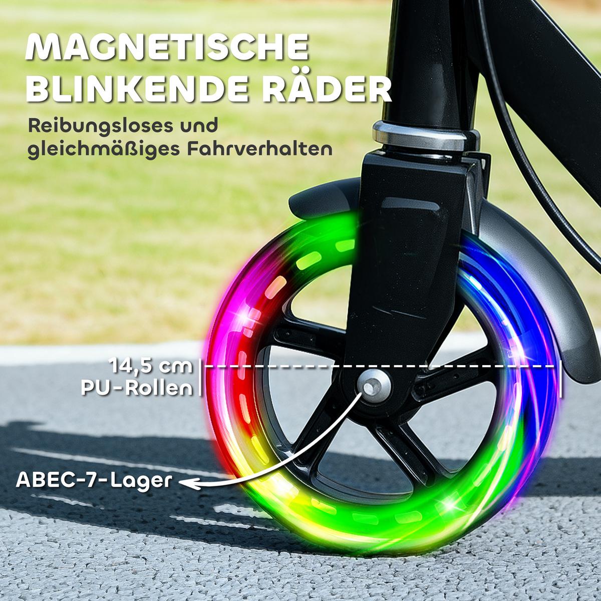 ROLLER Kinder Klappbar mit Verstellbarer Lenkerhöhe, 2 Leuchtenden Räder Schwarz - Schwarz, Metall (73/36/89cm) - AIYAPLAY
