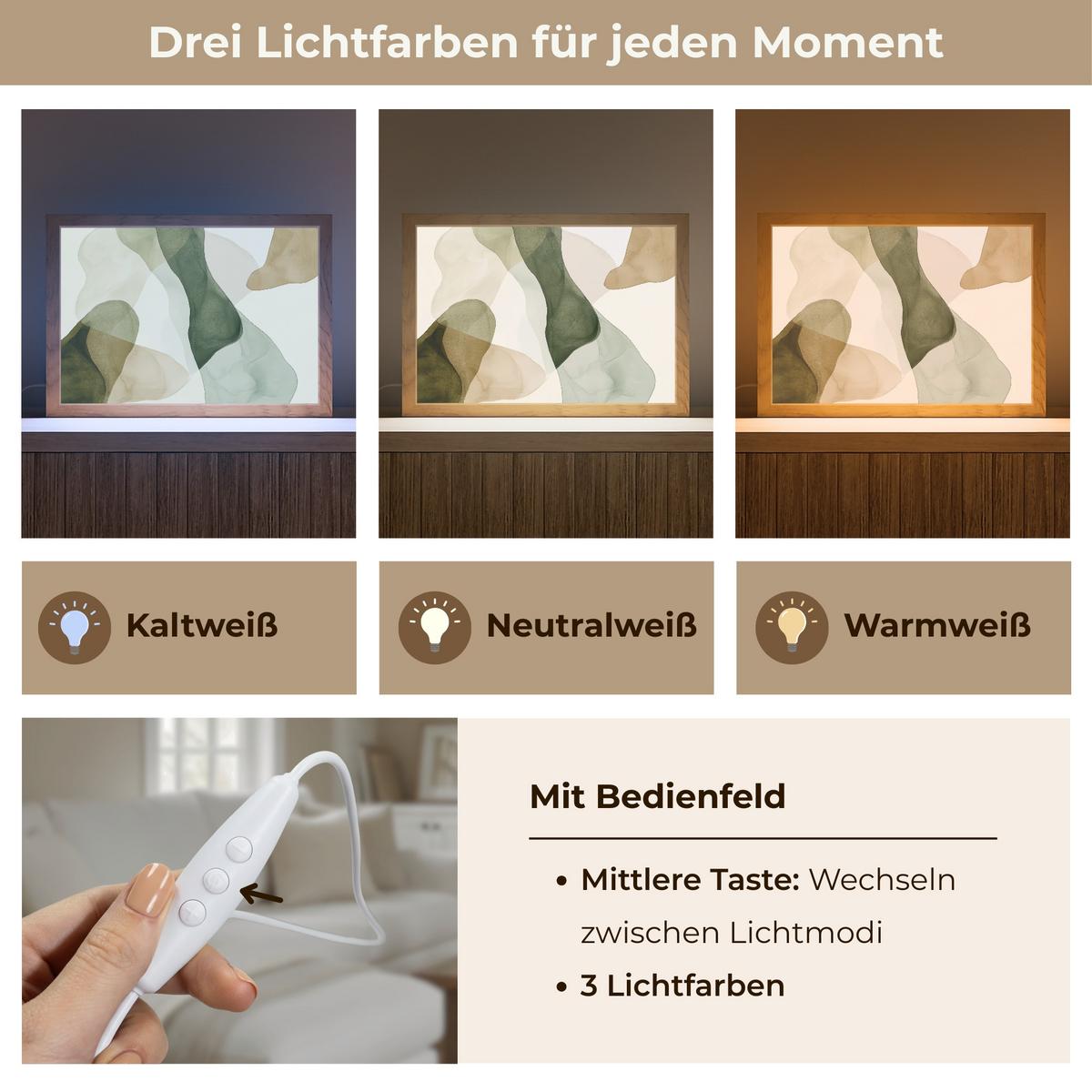 TISCHLEUCHTE Japandi - Abstrakt - Grün 30x20 cm - Buchefarben, Holzwerkstoff (8/30/20cm) - OnlyWow