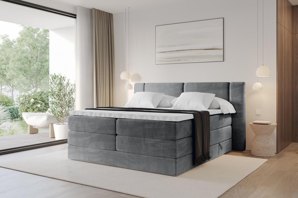 BOXSPRINGBETT mit Matratze H3/H4 - EVON KING - 180x200 cm Dunkelgrau - Graphitfarben, Holzwerkstoff (180/200cm) - ALTDECOR