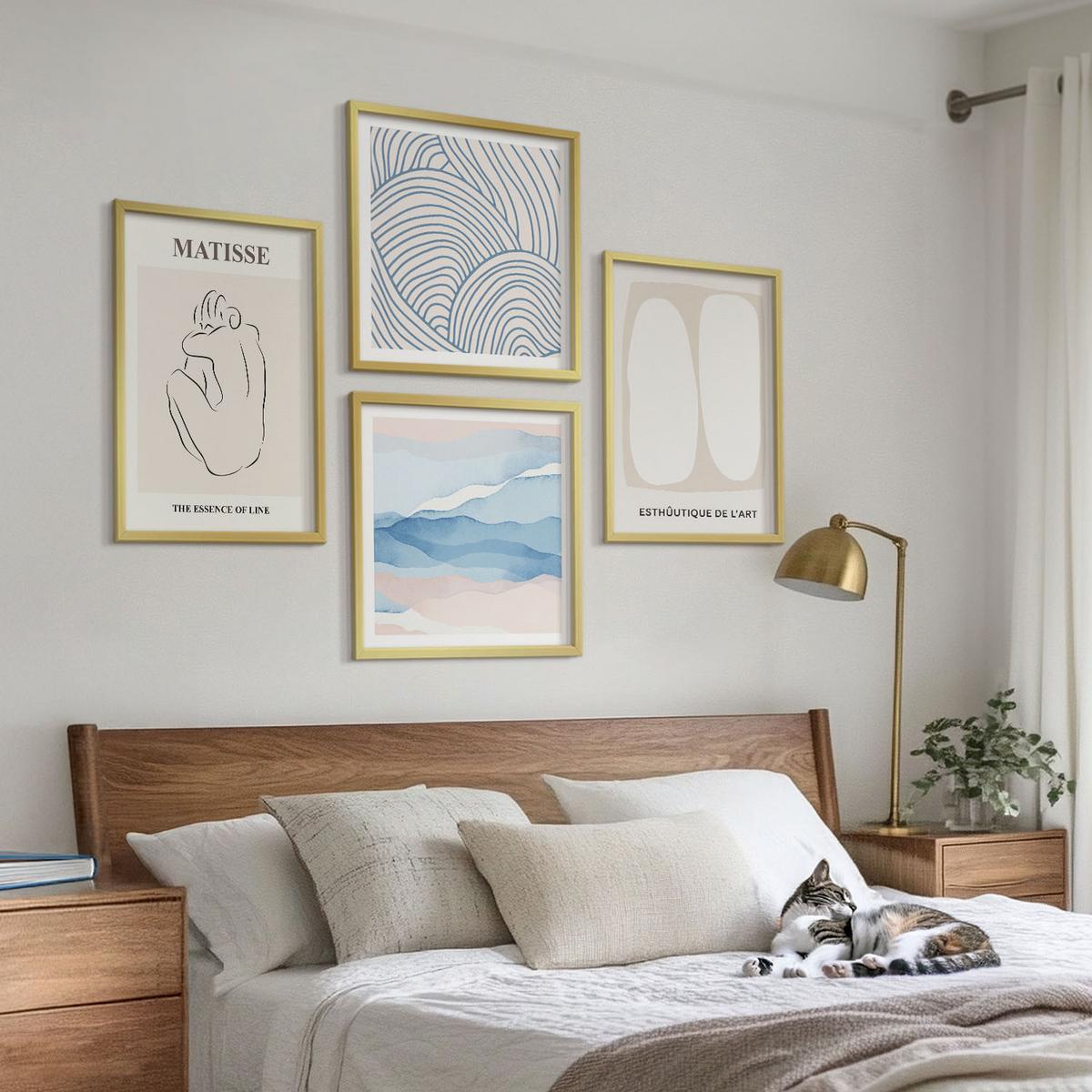 BILDER SET 4er Set - 50x50 cm & 40x60 cm Goldrahmen - Matisses abstrakte Formen - Goldfarben, Kunststoff (50/50cm) - TULUP
