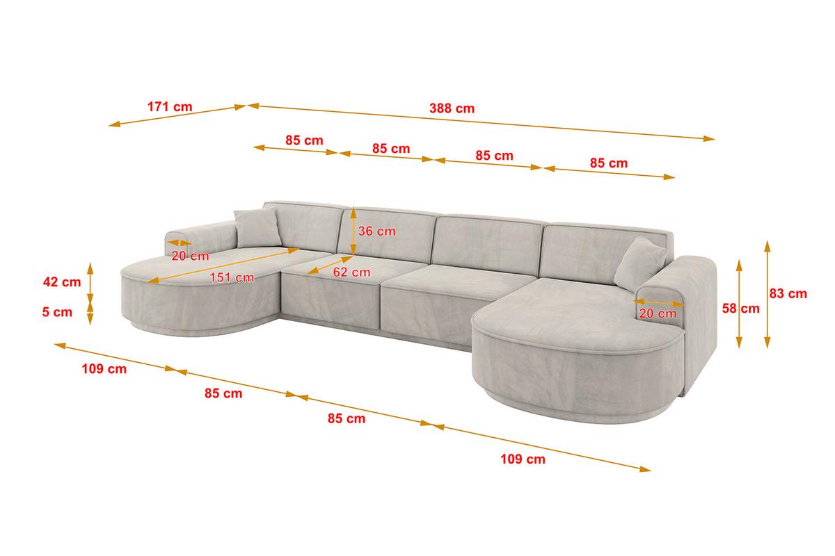 WOHNLANDSCHAFT MARI-U2-v3 - 388x171x83 cm Hellbraun Velours - Hellbraun/Schwarz, Holzwerkstoff/Kunststoff (388/83/171cm) - ALTDECOR