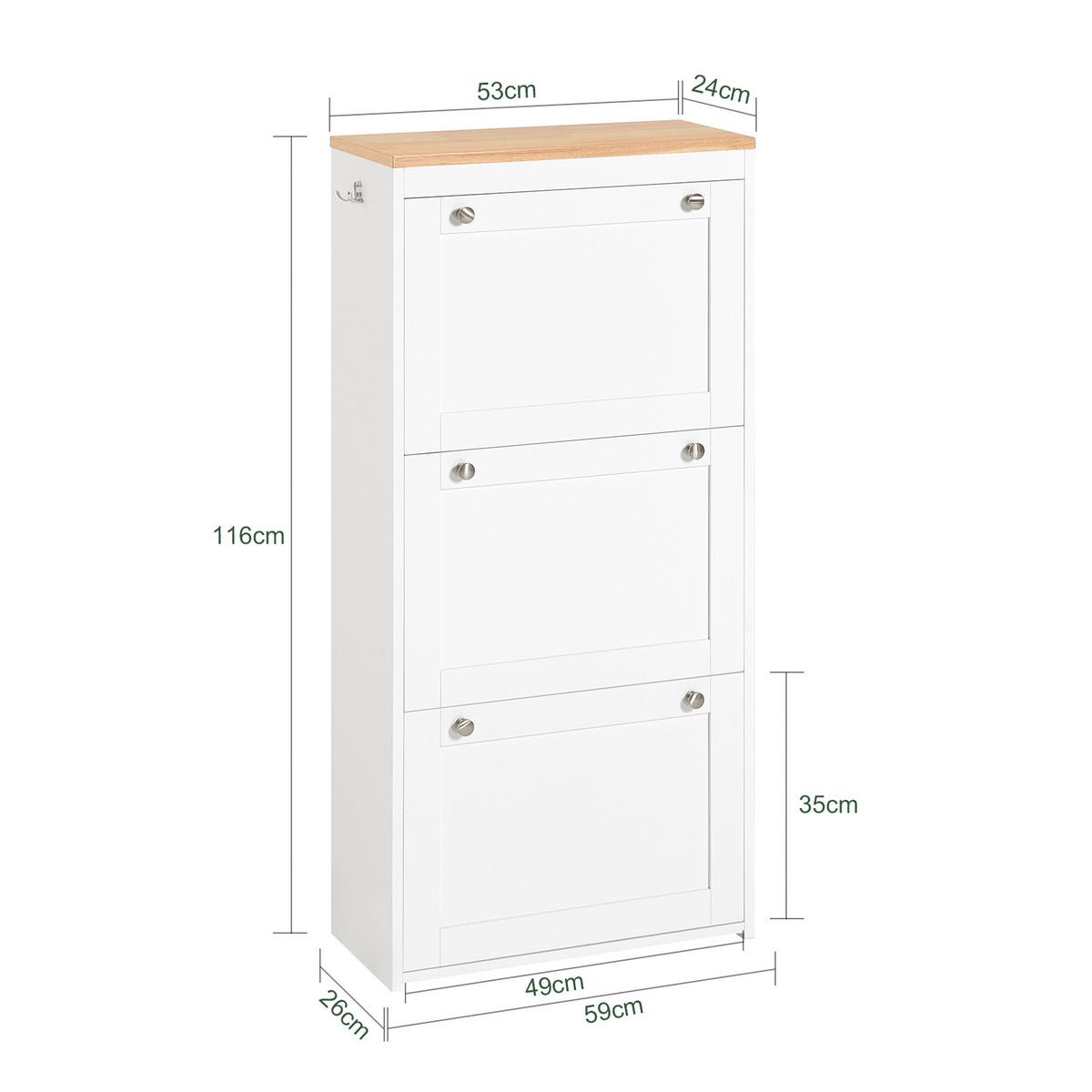 SCHUHSCHRANK Weiß-Natur - Weiß, Holzwerkstoff (59/116/26cm) - SoBuy