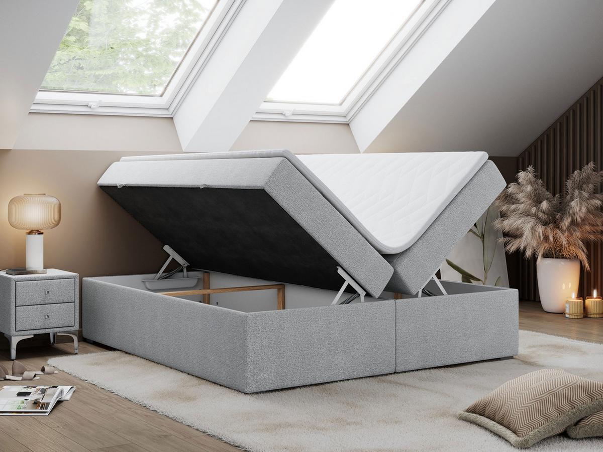 BOXBETT BESS 200/200 Hellgrau Struktur - H3 - Hellgrau, Holz/Textil (200/200cm) - MKS