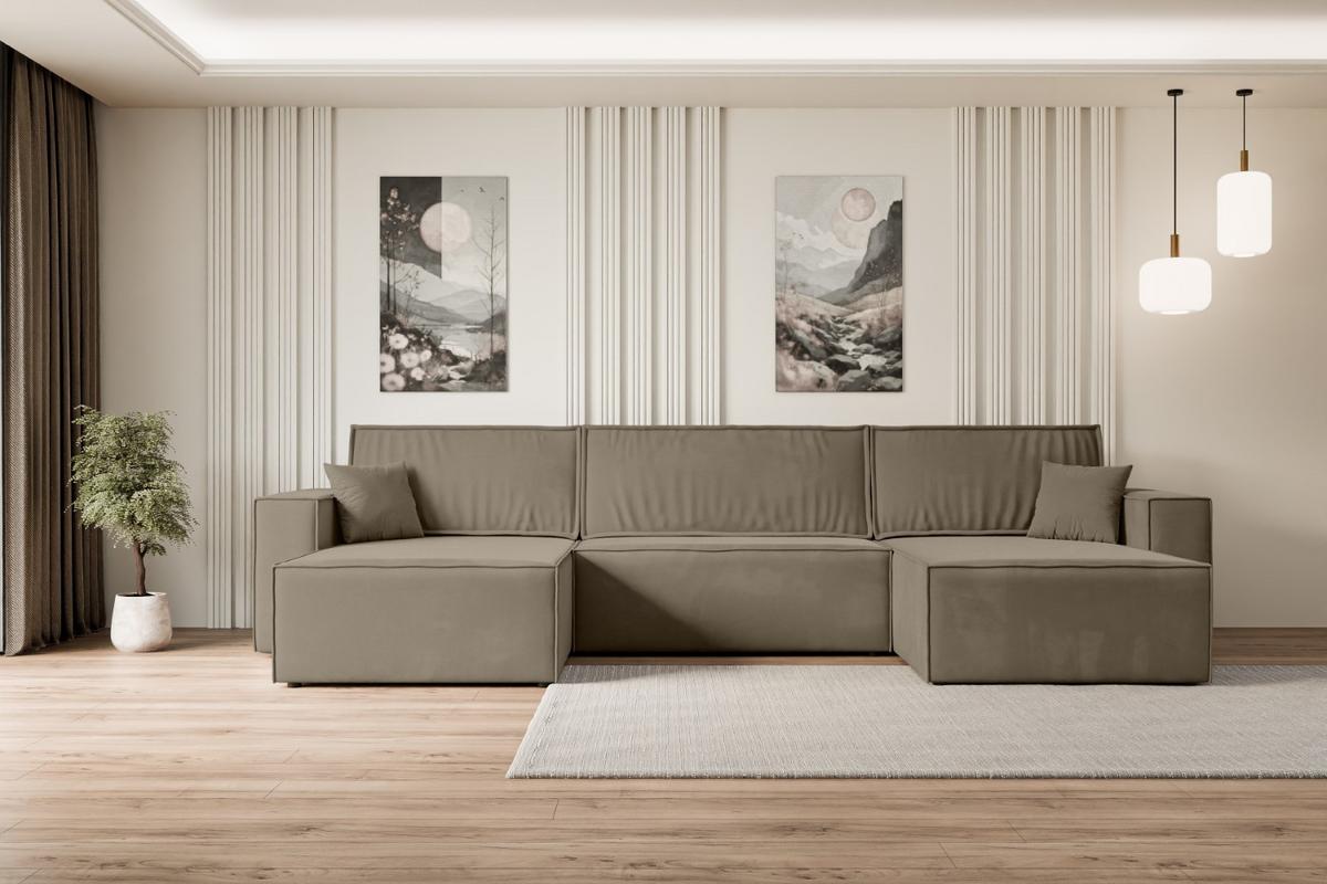 WOHNLANDSCHAFT mit Schlaffunktion und Bettkasten CELTIC-XLU - 377x143x83 cm Braun Velours - Schwarz/Braun, Holzwerkstoff/Kunststoff (377/83/143cm) - ALTDECOR