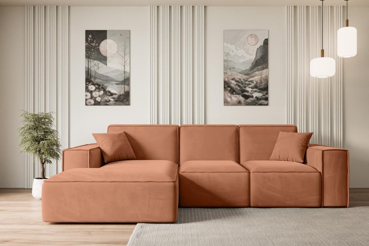 ECKSOFA Ottomane Links SERRA-L - 266x169x80 cm Koralle Velours - Koralle/Schwarz, Holzwerkstoff/Kunststoff (165/266cm) - ALTDECOR