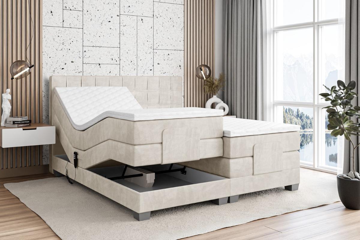 BOXSPRINGBETT elektrisch verstellbar mit 2 Matratzen H4/Taschenfederung OSTO EL 140 x 200 Creme - Creme, Holzwerkstoff (147/200cm) - ALTDECOR