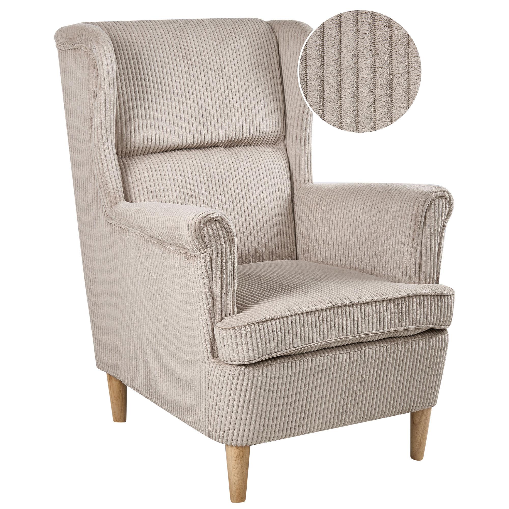 OHRENSESSEL Cord Beige Abson - Hellbraun, Textil (64/100/65cm) - Beliani