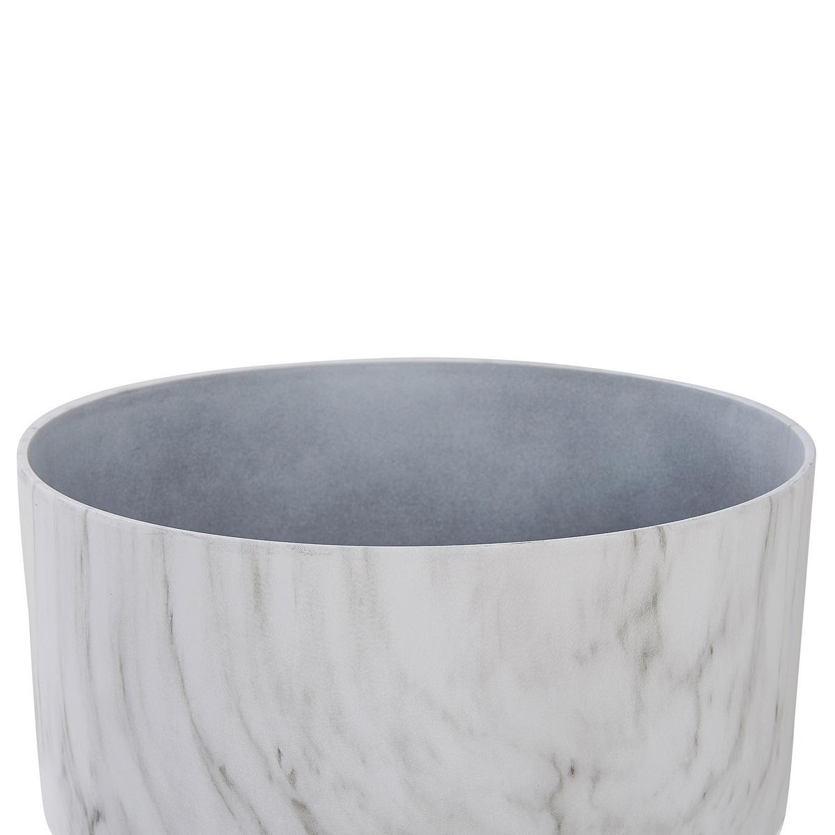 BLUMENTOPF weiß Marmor Optik rund 43/43/22 cm Valta - Weiß, Stein (22cm) - Beliani