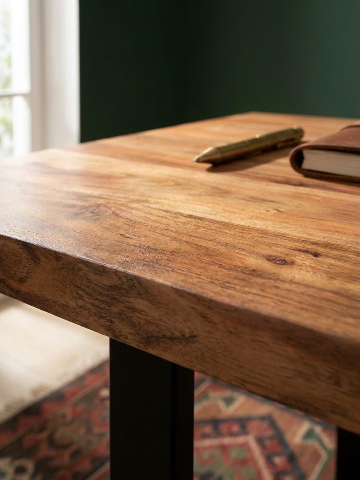 SCHREIBTISCH Massivholz Baumkante Handgefertigt Akazie TARN, Goldbraun-Schwarz 200x100x76 cm - Schwarz/Braun, Holz/Metall (100/200/76cm) - KADIMA DESIGN