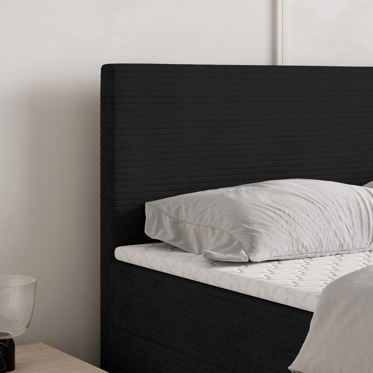 BOXBETT NIRA 180x200 cm mit Matratze und Topper - Schwarz - Schwarz, Holz (180/200cm) - MASSENO