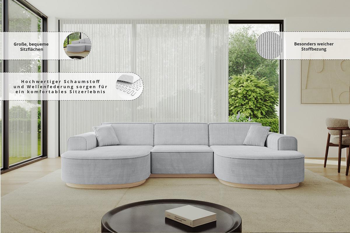 WOHNLANDSCHAFT MARI-U1-v1 - 303x171x83 cm Hellgrau Bouclé - Hellgrau, Holzwerkstoff/Textil (303/83/171cm) - ALTDECOR