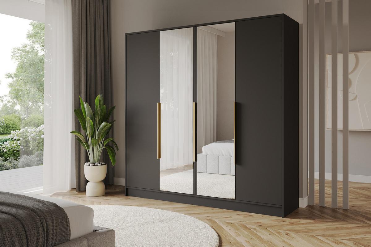 KLEIDERSCHRANK - LESE - 200 - Schwarz - Goldfarben/Schwarz, Holzwerkstoff (200/200/51cm) - ALTDECOR