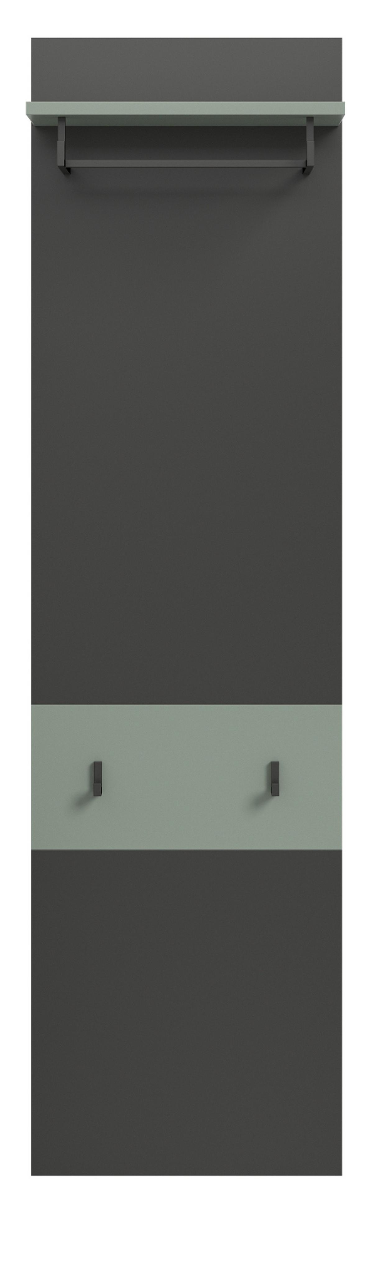 GARDEROBENPANEEL Grau und Salbei Grün, Wandgarderobe 45 x 165 cm mit Kleiderstange - Dunkelgrau/Salbeigrün, Holzwerkstoff (45/165/29cm) - Inn.Furn