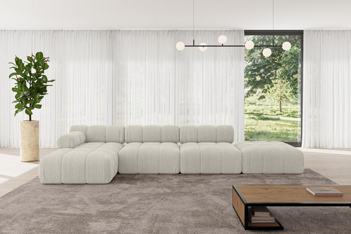 ECKSOFA modulares Sofa Lizur-L2 - 380x160x70 cm Creme Cord - Hellgrau/Creme, Holzwerkstoff/Textil (380/160cm) - ALTDECOR