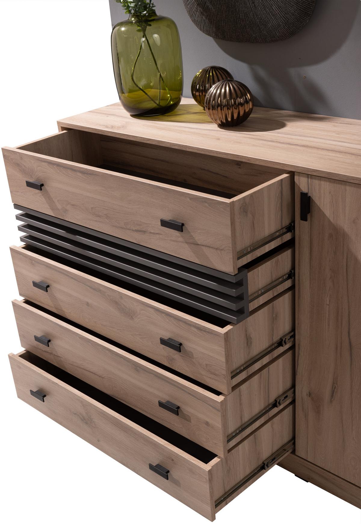 KOMMODE PUNTO 135/95/40cm mit 4 Schubladen 1 Türen Eichefarben - Eichefarben, Holzwerkstoff (135/95/40cm) - MASSENO