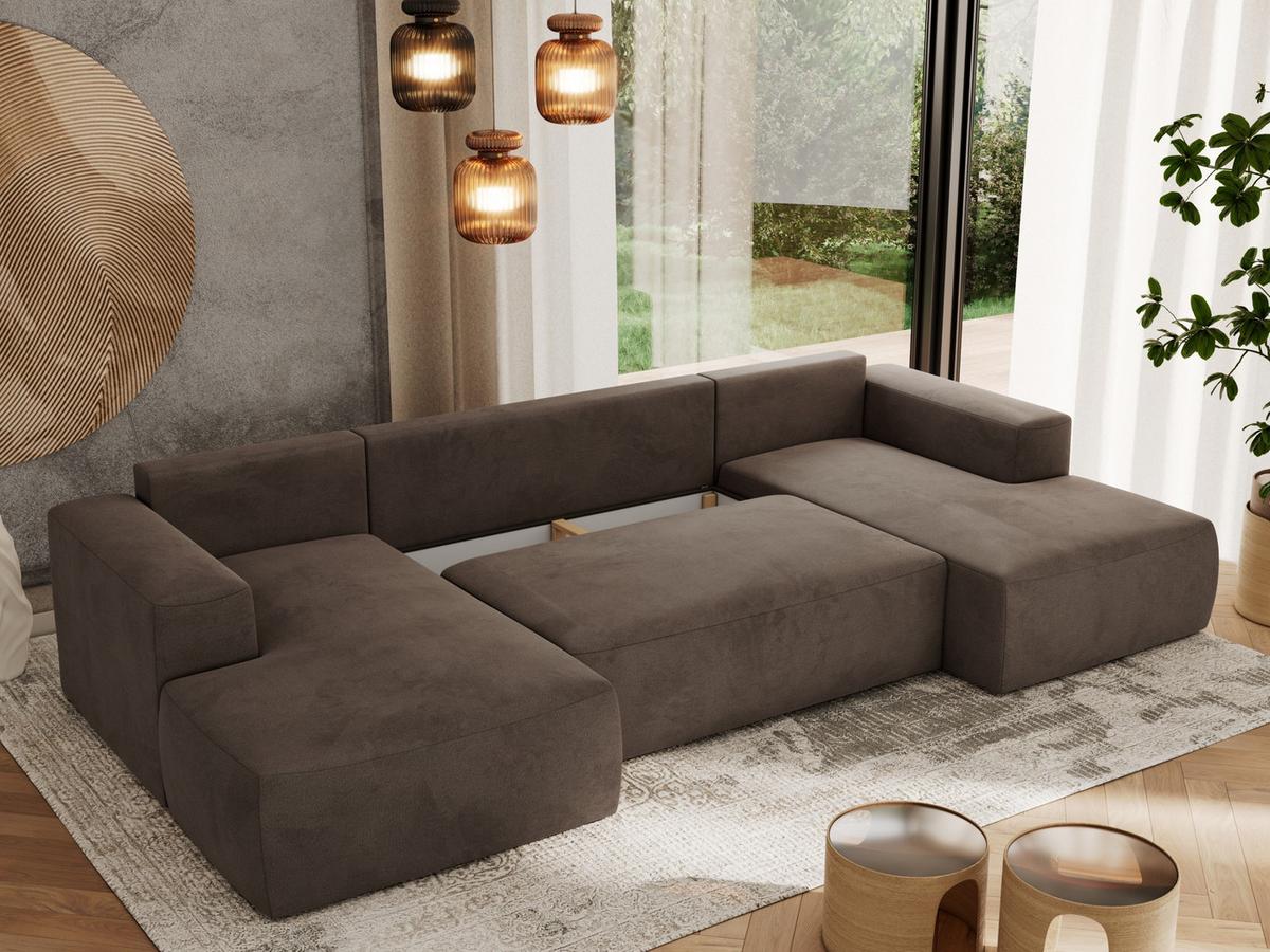 WOHNLANDSCHAFT TRENTINO U Braun Velvet - Schwarz/Braun, Kunststoff/Textil (334/91/163cm) - MKS