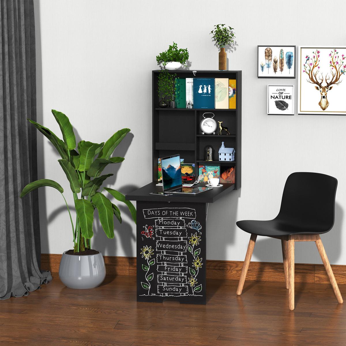 WANDTISCH Klappbar Wandklapptisch Klappschreibtisch Computertisch Schwarz - Schwarz, Kunststoff (94.5/147/60cm) - HOMCOM
