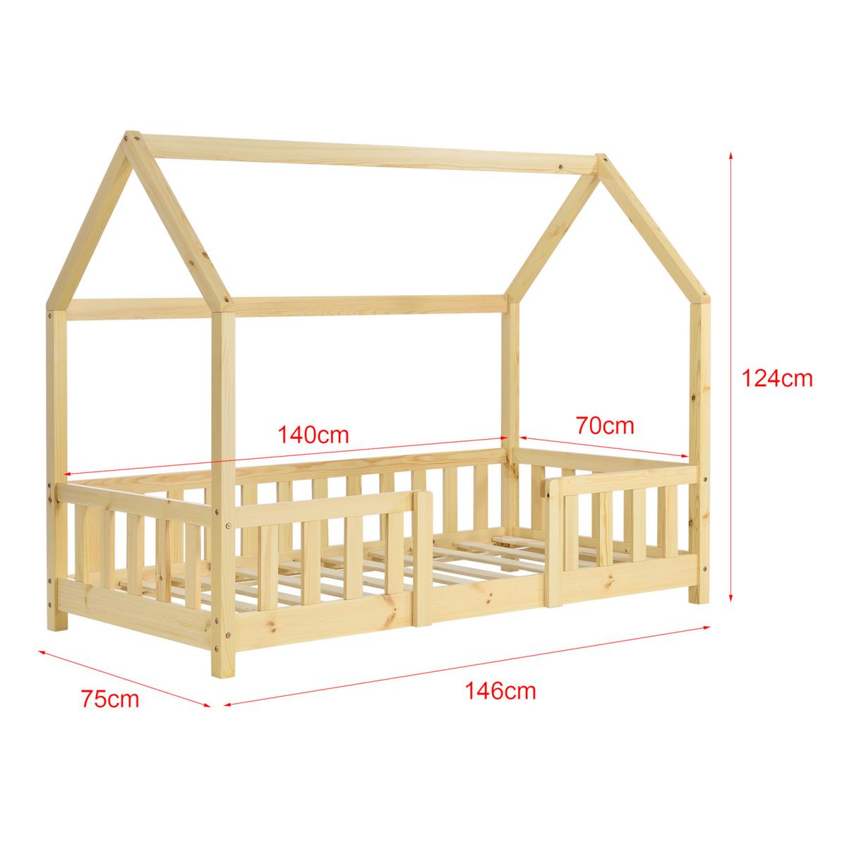 HAUSBETT Sisimiut - Naturfarben, Holz (70/140cm) - [en.casa]