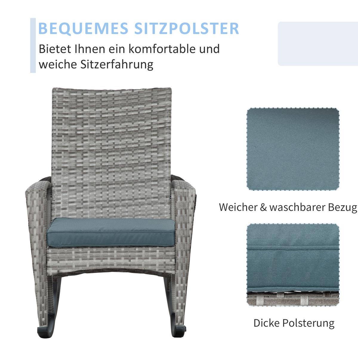 SCHAUKELSTUHL mit Kissen, Polyrattan+Metall, Grau, 66 x 88 x 98 cm - Grau, Kunststoff (88/98/66cm) - Outsunny