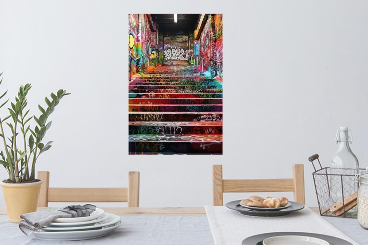 WANDTATTOO Treppe - Graffiti - Farben - Kunst Wandbild 40x60 cm - Multicolor, Kunststoff (40/60/0.1cm) - MuchoWow