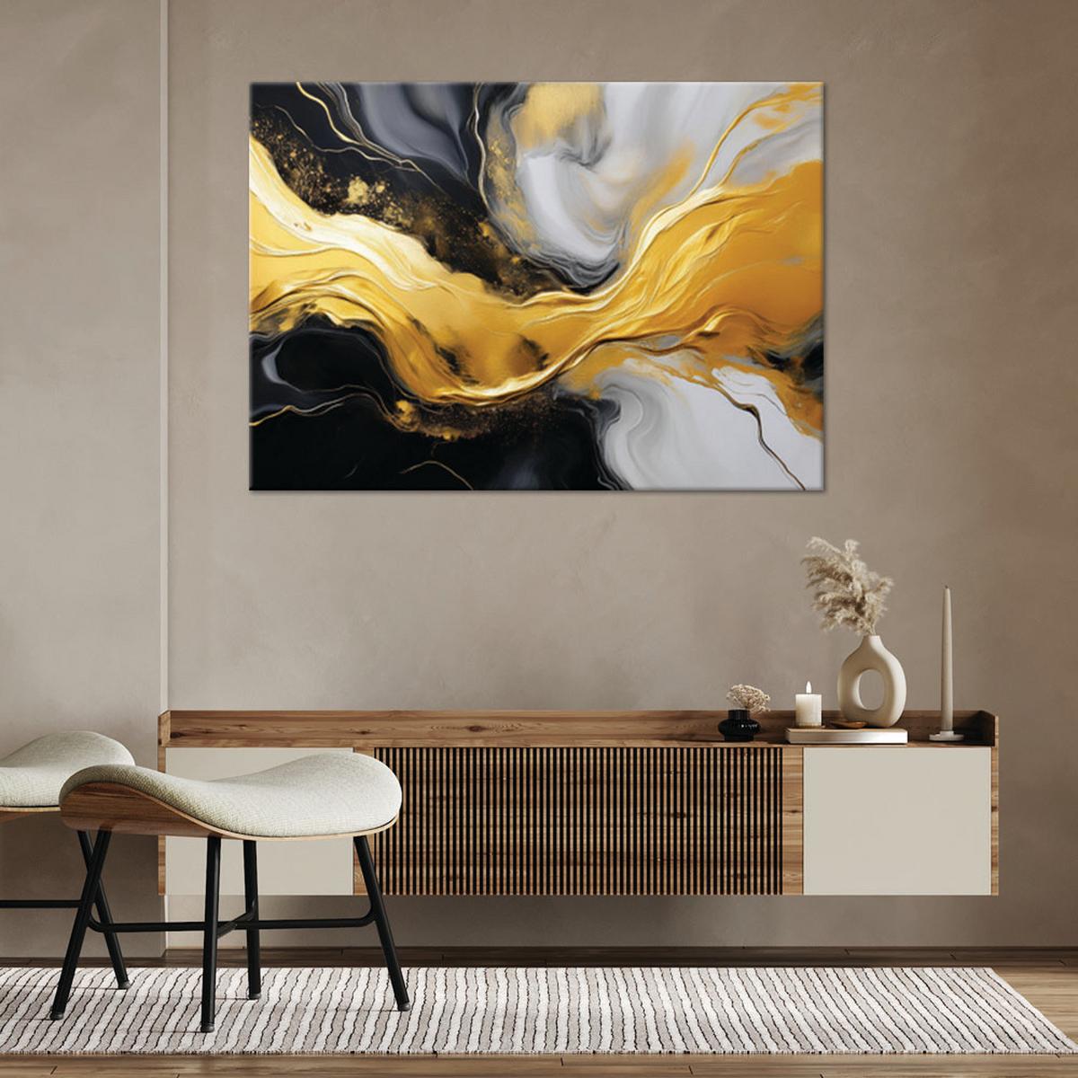WANDBILD abstrakte marmorstruktur schwarzes gold - Goldfarben, Textil (60/40cm) - Feeby